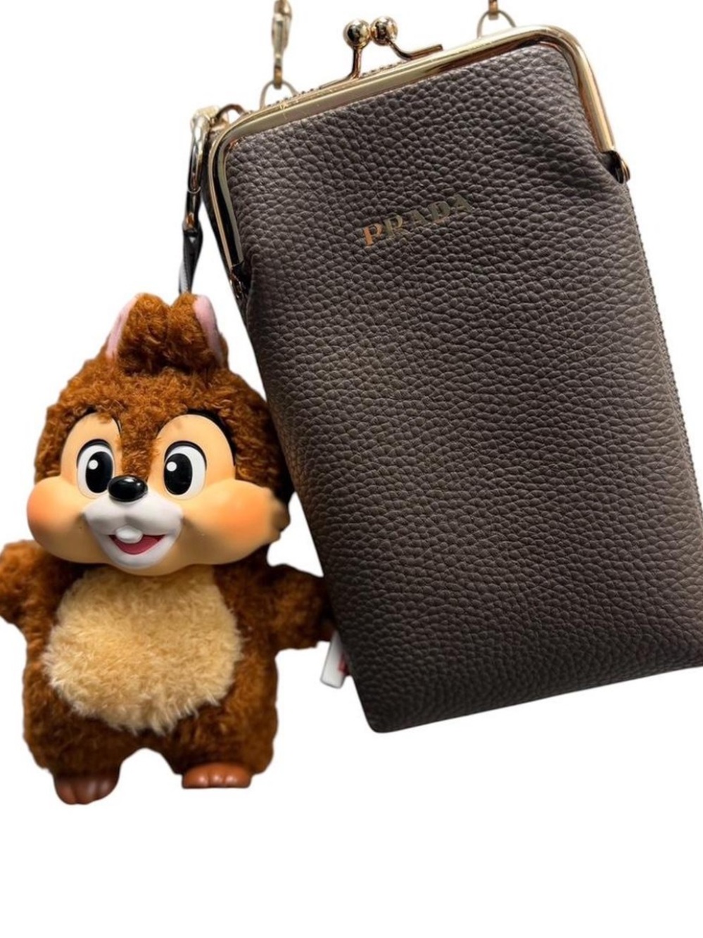 Dark Brown Pebbled Leather Crossbody Phone Bag with Gold Hardware
